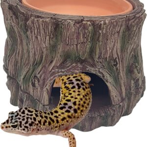 BLSCC Reptile Hide Cave - Detachable Base - Humidity Dish 3 in 1, Resin,Tank Terrarium Decor, Hide place Suitable for Small Reptiles, eg Leopard Gecko, Crested Gecko, Crabs, Snake, Lizard