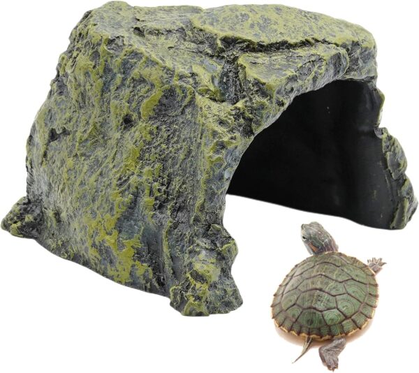 BREUAILY Large Reptile Rock Hideout Tortoise Hideout House Simulation Resin Escaping Hidden Habitat Decoration Terrarium Hideouts for Turtles Lizards Reptiles Amphibians