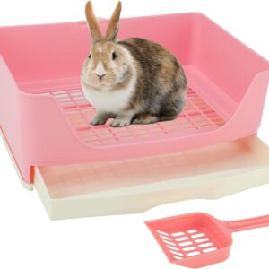 BWOGUE Large Rabbit Litter Box Toilet,Potty Trainer Corner Bedding with Drawer Larger Pet Pan for Adult Guinea Pigs, Rabbits, Hamster, Chinchilla, Ferret, Galesaur, Small Animals(Pink)