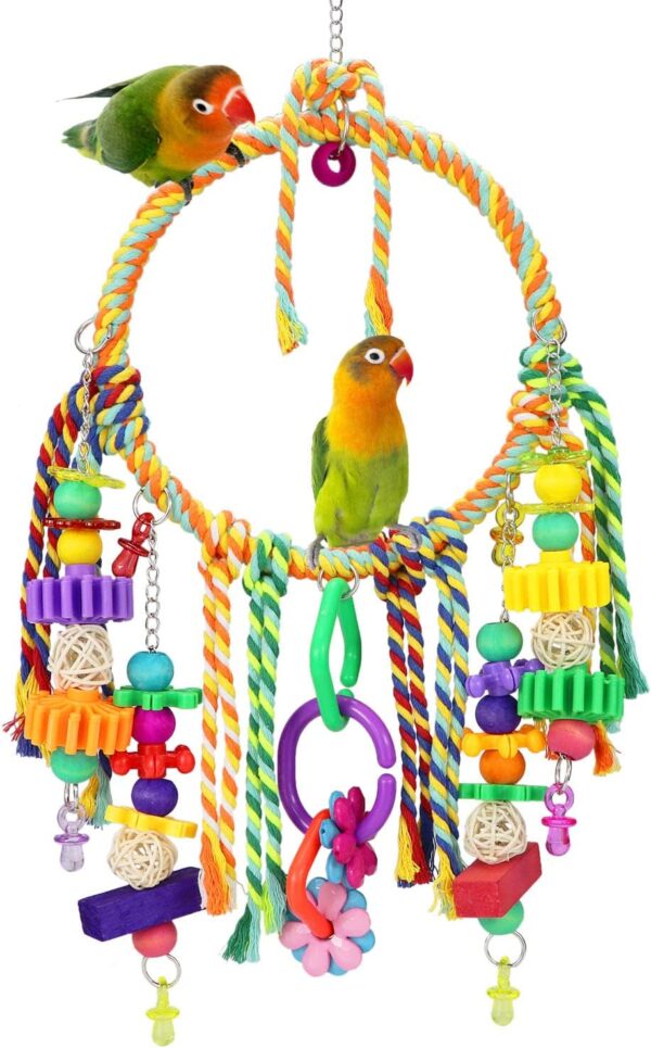 Bird Toys Bird Swing Toy Bird Perches Colorful Chewing Toys for Parakeets Meyers Cockatiel Conure Quaker Caique and Other Medium Sized Birds