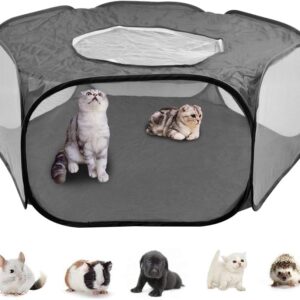 DODUOS Small Animal Cage Tent Pop up Pet Playpen, Foldable Pet Cage Tent Outdoor Indoor Exercise Fence with Top Cover, Mesh Hamster Playpen Yard Fence Play Pen Breathable for Rabbit Ferret Guinea Pig