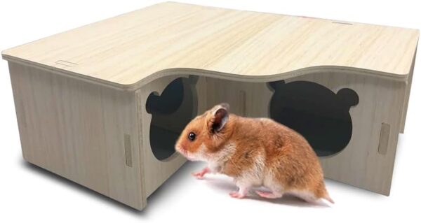 Eyksta Wooden Hamster House, Corner House Hamster Hideout Cage Décor for Syrian Hamsters Dwarf Hamsters Gerbils Chinchilla Rat (Large 31 * 24 * 11 cm)