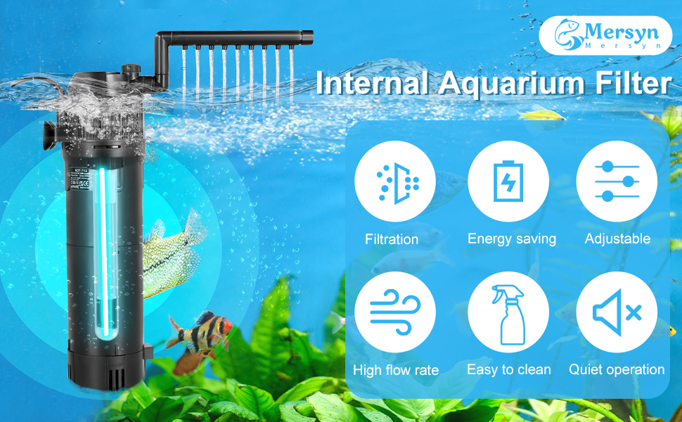 Internal Aquarium Filter Filtration Energy Saving Adjustable High Flow Rate Easy To Clean