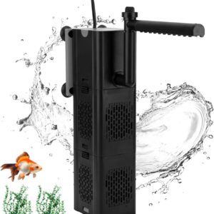 Fish Tank Filter Aquarium Filter Pump 30W Internal Fish Tank Pump and Filter with 2-Stage Filtration, 5-in-1 Filter Pump Flow Rate and Direction Adjustable