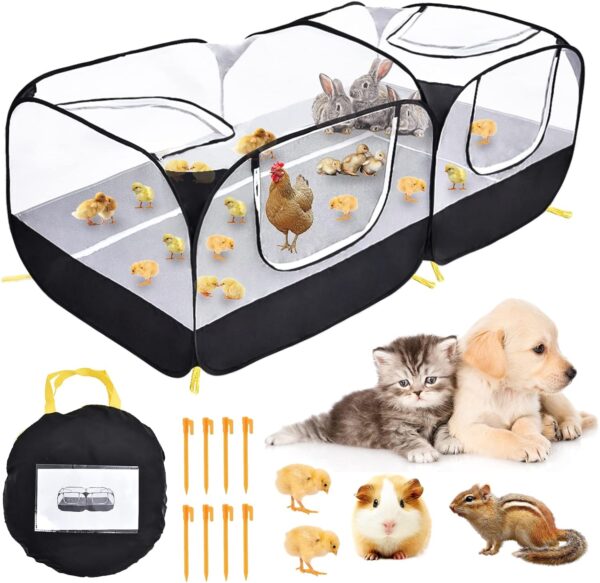 KEESIN Small Animals Playpen with Detachable Bottom Breathable Transparent Mesh Walls, Foldable Pet Enclosure Reptiles Cage for Puppy Kitten Rabbits Chicken Indoor Outdoor Exercise Yard Fence