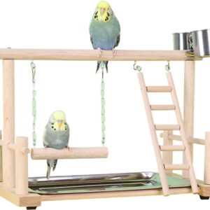 Kalttoy Bird Perch Parrots Stand Cockatiel Playstand Toy With Wood Ladder Swing Toy Feeding Cups Exercise And Playing For Birds