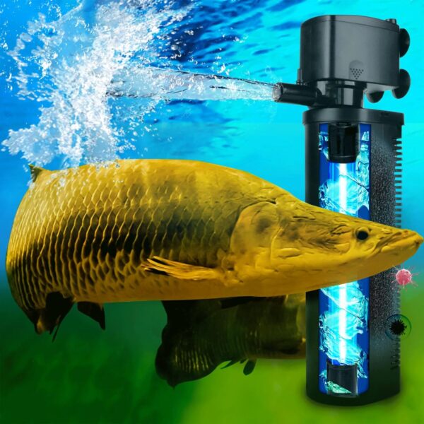 Large Fish Tank Filter, 600GPH UV Aquarium Filter for 75-200 Gallon Tank, Submersible Internal Filter Green Water Clean Machine for Swimming Pool SPA Pond Turtle Tank Green Algae Cleaning