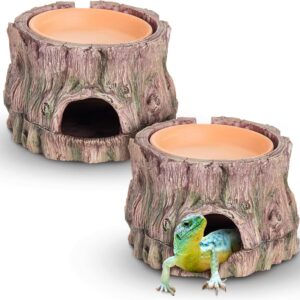 Layhit 3 in 1 Reptile Hide Cave with Detachable Base Humidity Dish, Reptile Hideout Cave Leopard Lizard Gecko Crab Turtle Cave for Small Reptiles Gecko, Leopard Gecko, Lizard, Snake, Crabs