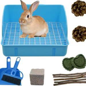 MUYG 12Pcs Rabbit Litter Box for Cage, Bunny Potty Trainer Corner Guinea Pig Plastic Square Grate Toilet, Pet Bedding Litter Box for Small Animal Ferret Hamster Hedgehog (Blue)