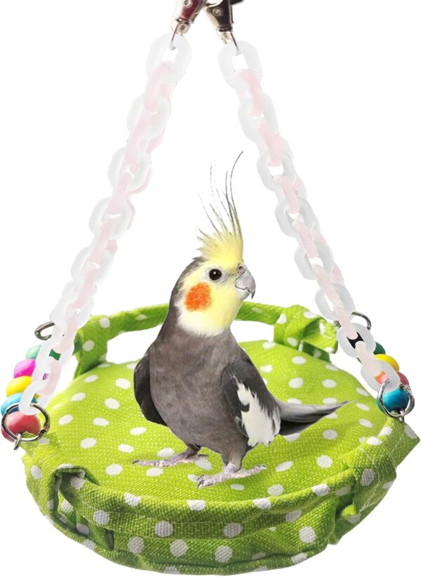 MUYG Bird Toy Climbing Hammock Nest Wooden Hanging Bird Bed for Cage Perch Stand Swing with Bird Bell Toy for Parrot Parakeet Cockatiel Conure Cockatoo