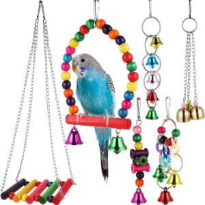 Milisten Wooden Bird Swing Toys with Wood Perch, Wood Parrots Toys, Bird Parakeet Toys, Hanging Standing Toy Hammock for Parrots Parakeets Cockatiels Conure Small-Medium Birds