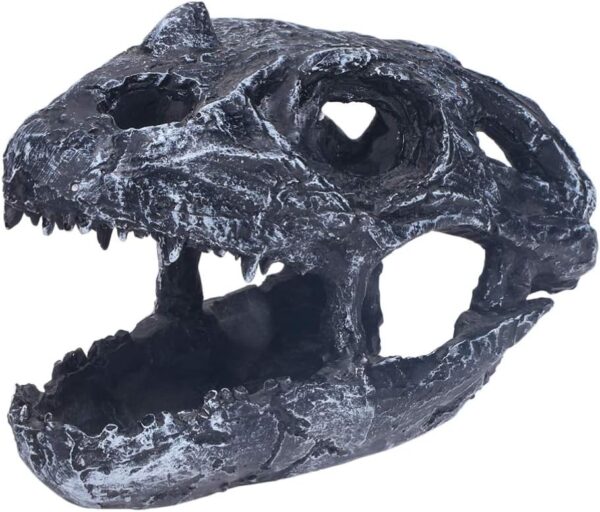 POPETPOP Reptile Hide Cave Resin Dragon Skull Terrarium Decor Aquarium Ornament - Reptile Hideout Cave Betta Fish Hide Cave Ornament Home Decorative (Black)