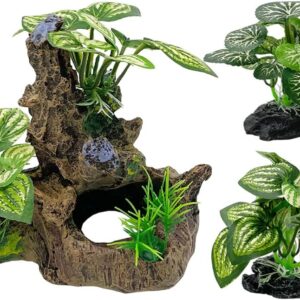 Smoothedo-Pets Aquarium Plants Fish Tank Decorations Fish Cave Plastic Artificial Plant Goldfish Waterscape Fish Hides Snake Tank/Reptiles Plants (A-3pcs Set),Medium