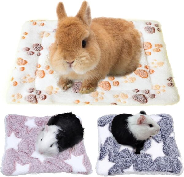 TYXHXTF 3 Pcs Guinea Pig Bed, Small Animal Plush Bed, Warm Rabbit Fluffy Blanket, Animal Winter Bed Pad for Indoor, Guinea Pig Bedding, Rat Bedding, for Hamster, Ferret, Squirrel, Chinchilla