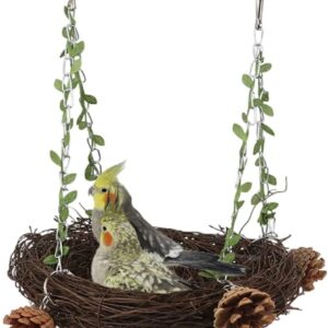 WACURRENTHYD Natural Rattan Nest Small Medium Large Bird Swing for Parrot Parakeet Cockatiel Conure Cockatoo Macaw Amazon African Grey Lovebird Finch Canary Budgie Cage Perch Toy (Small)