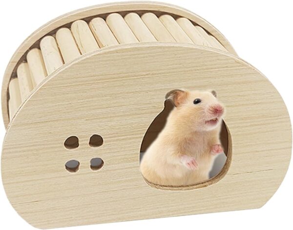 Wooden Hamster House,Natural Hamster Hideout Habitats Décor Hamster Ladder Toy Small Pets Corner House Hideout Cage Decor Accessories for Dwarf Hamsters Chinchillas(Style 1)